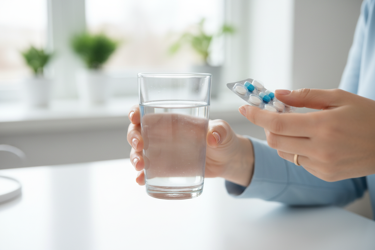 healthcare image of someone taking pills